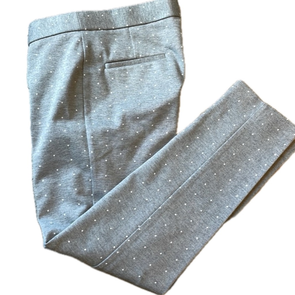 Dressy Super soft and stretchy Gray & White Seamed   polka-doted  pants .